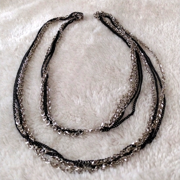 Women Multi String Necklace Black Silver Multilayer Long Chain Size 70' - Picture 3 of 7
